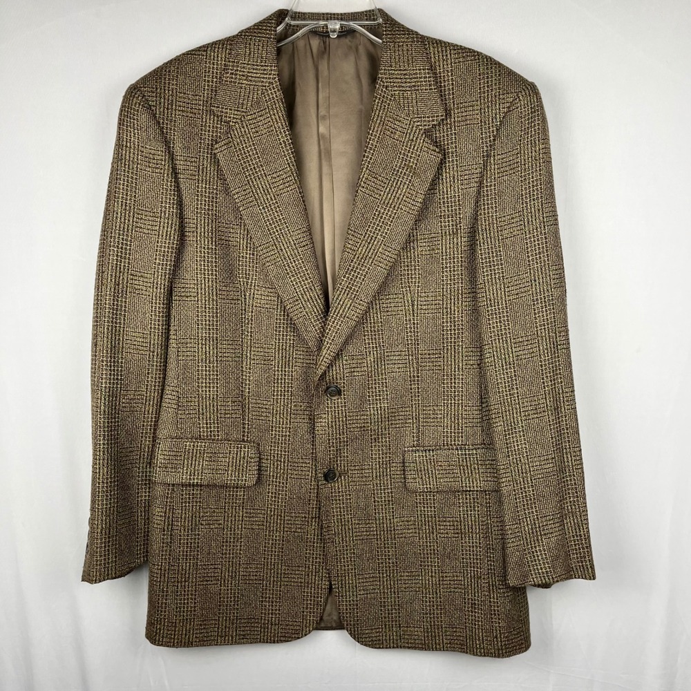 Vtg Roundtree &‎ Yorke Dillards Tweed Blazer Brown Plaid Sport Coat Jacket 42R